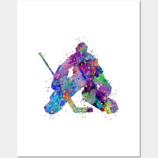 Ice Hockey Boy Goalie Colorful Watercolor Posters and Art